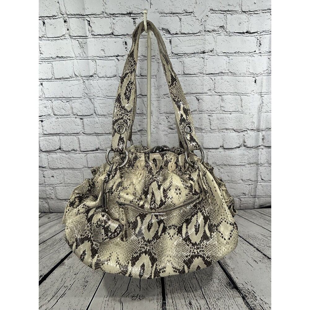 Jessica Simpson Faux Snakeskin 2 Handle Shoulder Clutch Clasp Slouchy Handbag